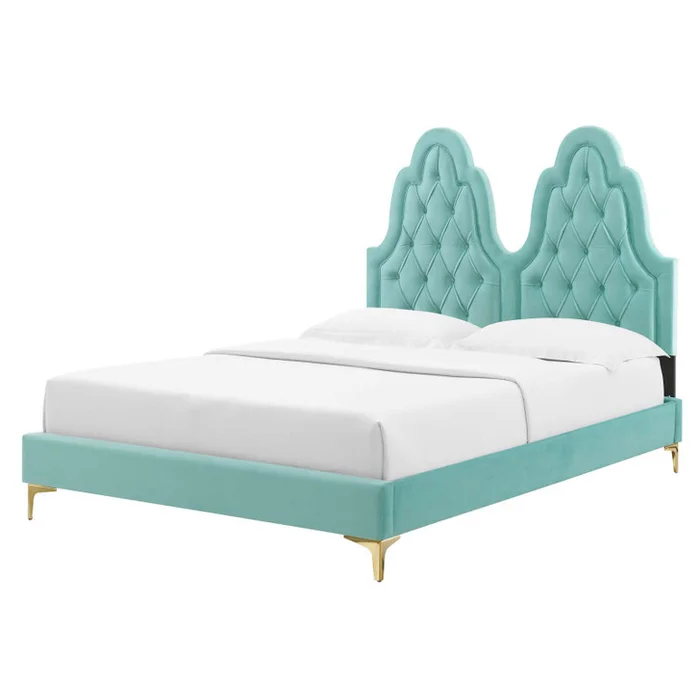 Alexandria Tufted Performance Velvet Twin Platform Bed, Velvet, Blue, 23013