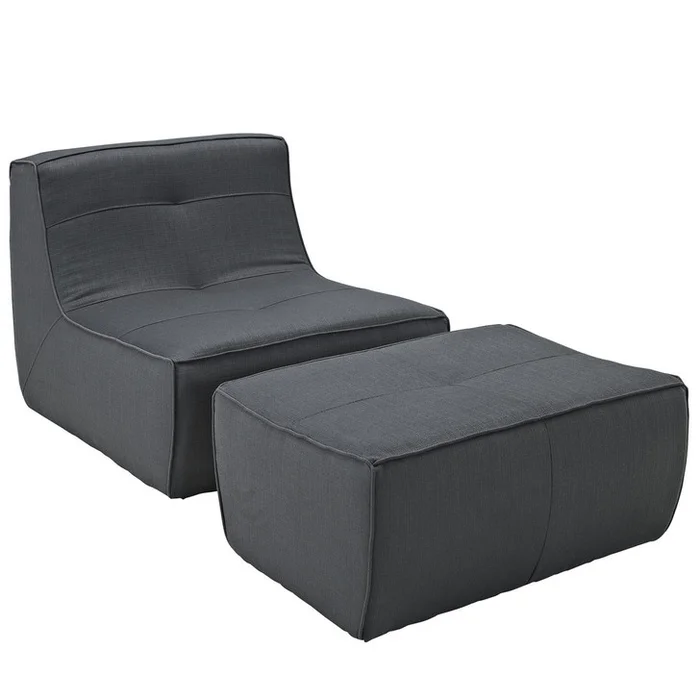 Align 2 Piece Upholstered Armchair and Ottoman Set in Charcoal