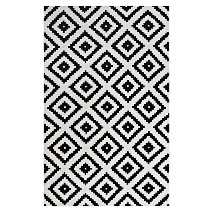 Alika Abstract Diamond Trellis 5×8 Area Rug, Fabric, Multi White Black 14744