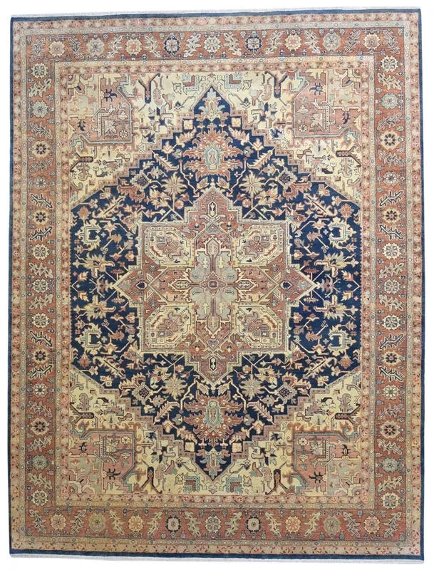 Alika Wool Blue Rug 9′ X 11′ Persian Hand Knotted Heriz-Indian Oriental