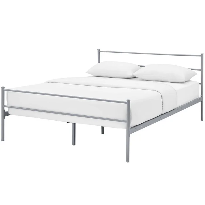 Alina Full Platform Bed Frame, Full Size, Metal Steel, Grey Gray, 14437