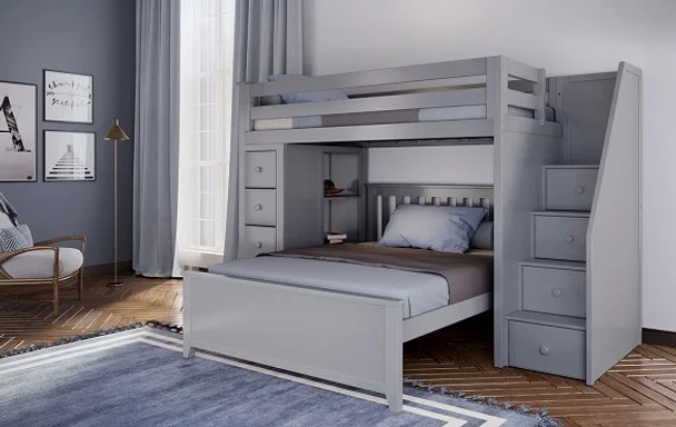 Almere Gray Twin over Full L Shaped Bunk Beds with Storage