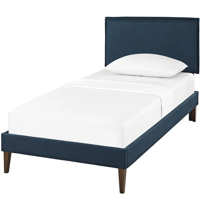 Amaris Twin Fabric Platform Bed with Squared Tapered Legs, Twin Size, Fabric, Navy Blue, 14510