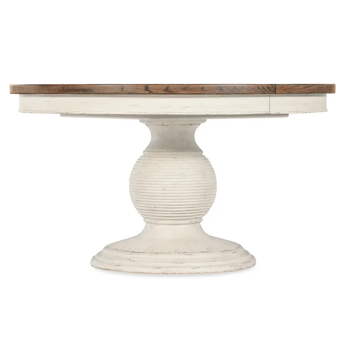Americana Round Pedestal Dining Table with Leaf – Oak Veneer
