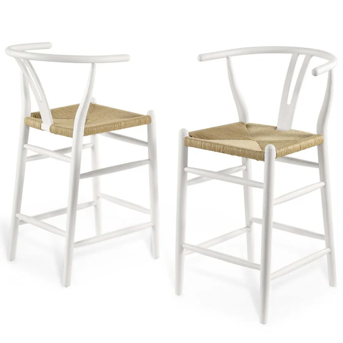 Amish Wood Counter Stool Set of 2, Wood, White, 19436