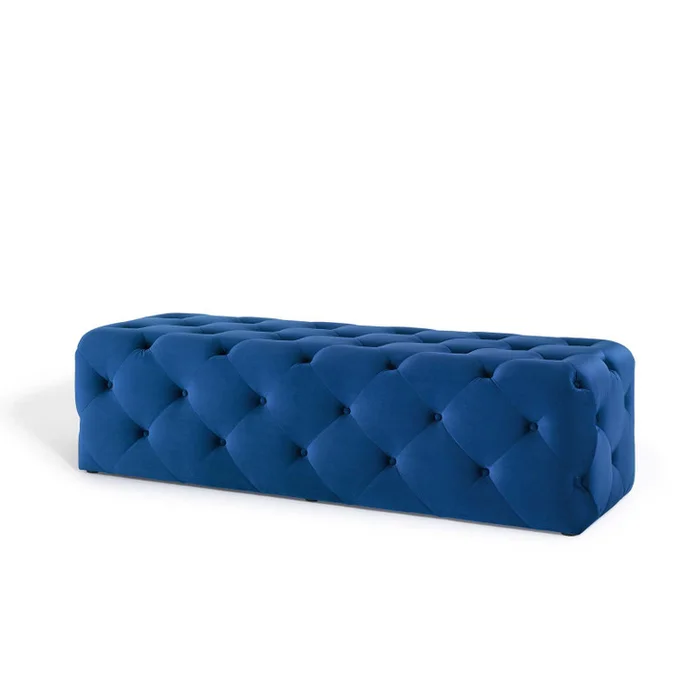 Amour 60″ Tufted Button Entryway Performance Velvet Bench, Velvet, Blue Navy, 18379