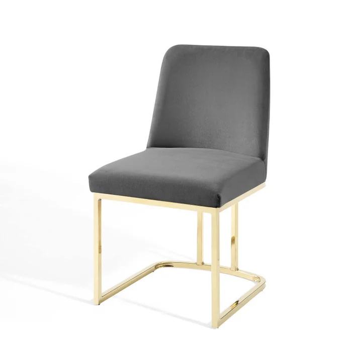 Amplify Sled Base Performance Velvet Dining Side Chair, Velvet, Metal Steel, Gold Grey Gray, 18535