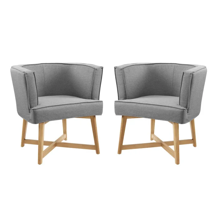 Anders Accent Chair Upholstered Fabric Set of 2, Fabric, Wood, Light Grey Gray, 20032
