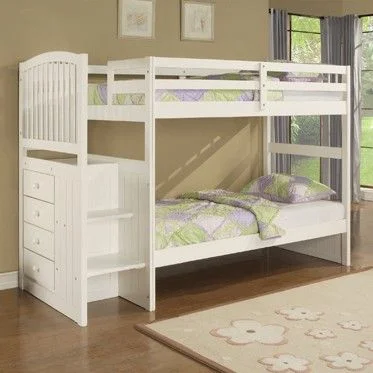 Angelica “White” Arch Spindle Chest End Step Twin/Twin Bunk Bed – Powell Furniture – 929-037