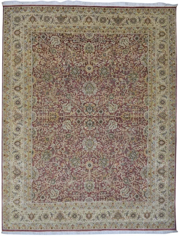 Angelica Red Wool Rug 8′ X 10′ Persian Hand Knotted Kashan Oriental