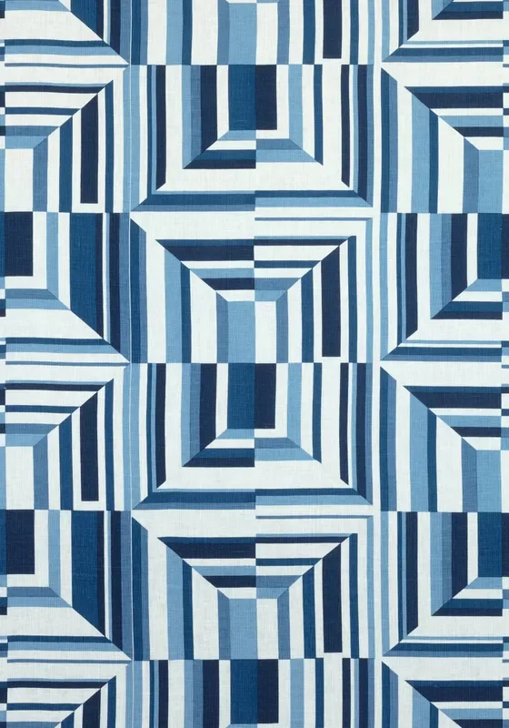 Anna French AF9654 CUBISM Navy on White Fabric