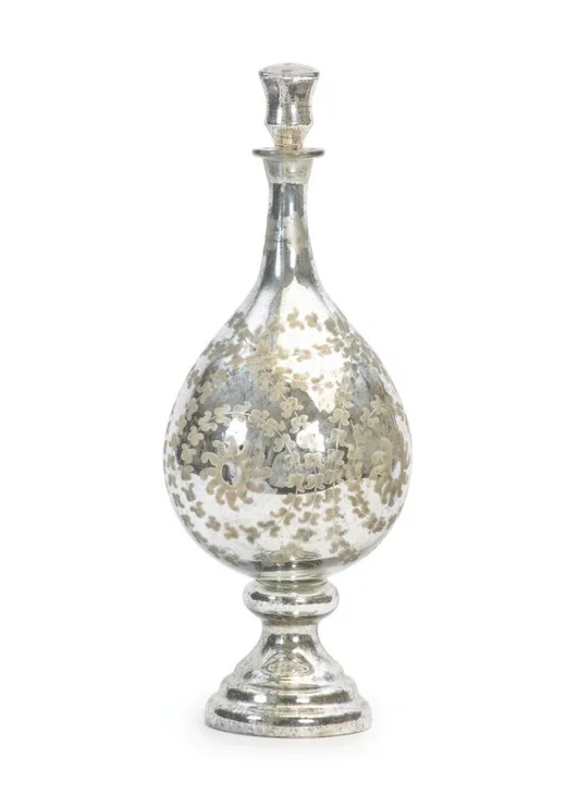 Antique Silver Etched Tear Drop Vase , Silver Glass