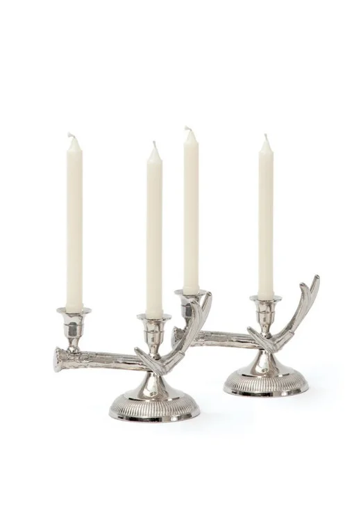 Antler Candlesticks ( Set of Two ), Silver Metal
