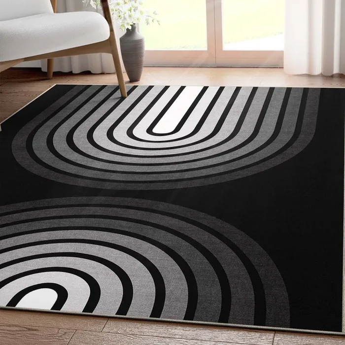 Apollo Modern Geometric Stripes Black & White Duo Arch Rug