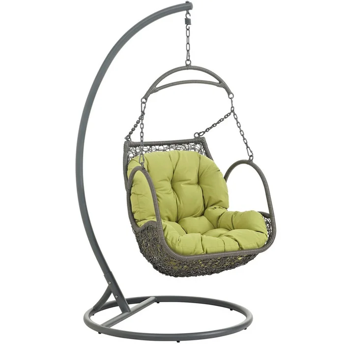 Arbor Outdoor Patio Wood Swing Chair, Green, Rattan 10914