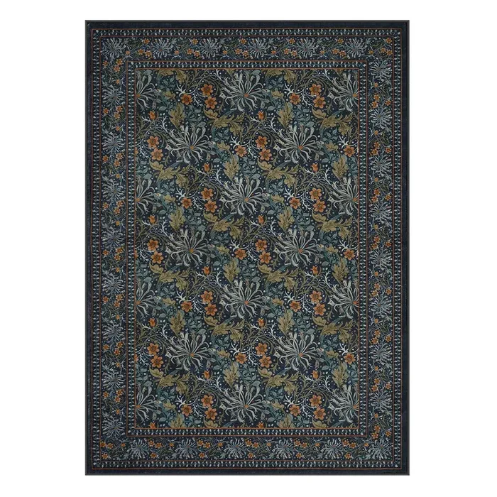 Arbore Washable Boho Vintage Floral Dark Green Rug