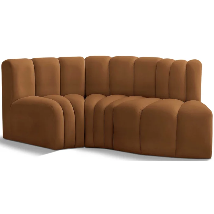 Arc – Velvet 3 Piece Modular L-Shaped Sofa – Saddle