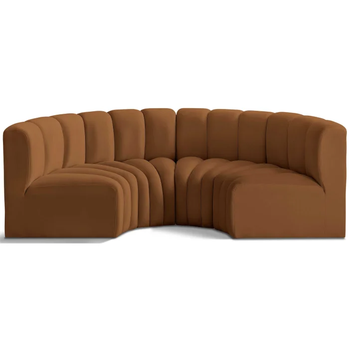 Arc – Velvet 4 Piece U-Shaped Modular Sofa – Saddle