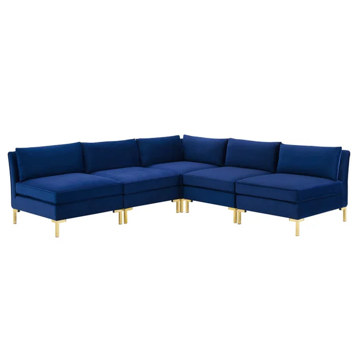 Ardent 5-Piece Performance Velvet Sectional Sofa, Velvet, Blue Navy, 19630