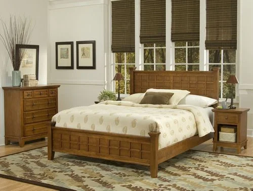 Arts and Crafts Queen Size Headboard, Night Stand, and Drawer Chest in Cottage Oak – Home Styles – 5180-5016