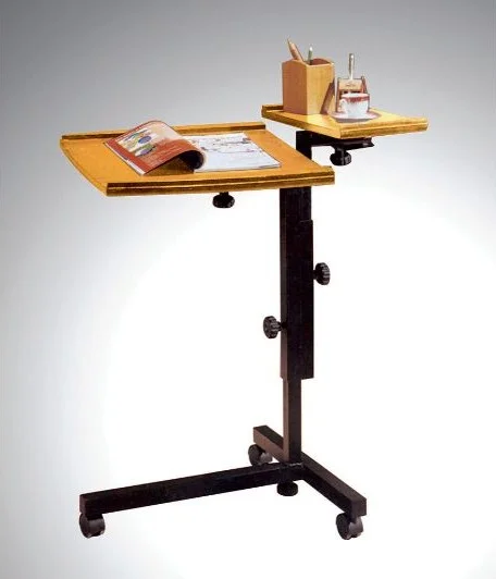 Asia Direct 503-OAK Oak finish wood laptop caddy adjustable stand with casters