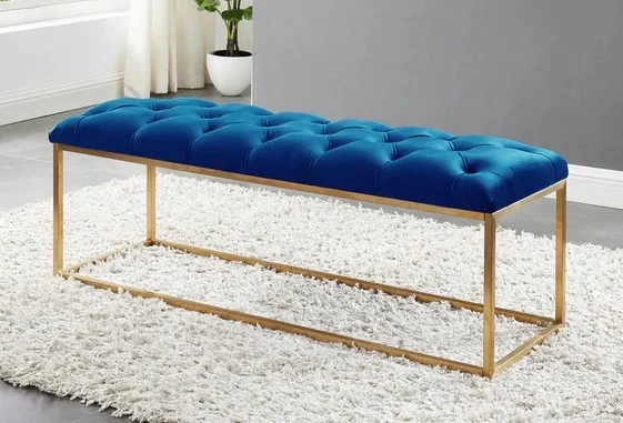 Asia Direct 5313-BLU Mercer 41 benkelman blue velvet tufted top bedroom entry bench with gold plated metal frame