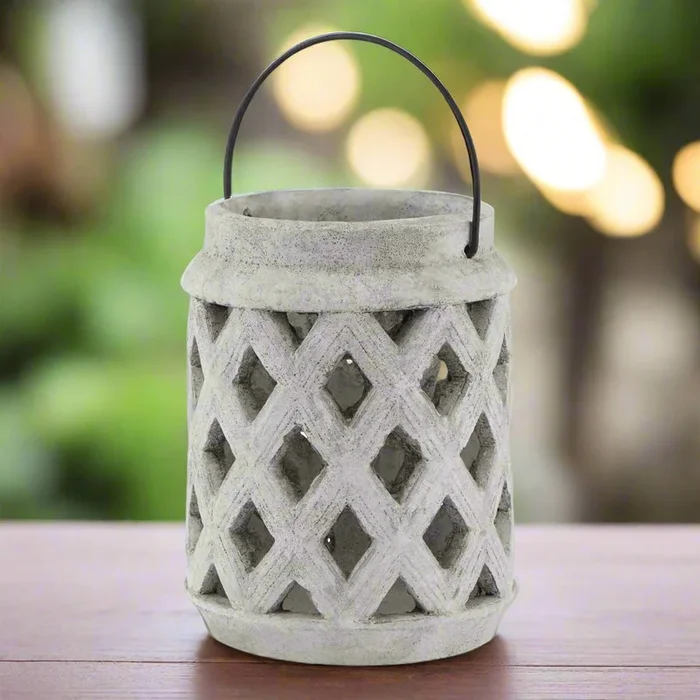 Athena Stone Large Lattice Ceramic Lantern
