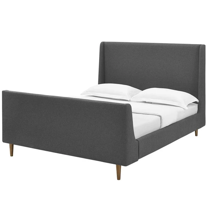 Aubree Queen Upholstered Fabric Sleigh Platform Bed, Queen Size, Fabric, Grey Gray, 15904