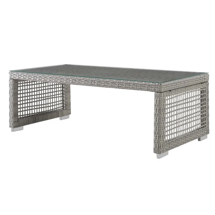 Aura Rattan Outdoor Patio Coffee Table, Rattan, Wicker, Glass, Grey Gray 13867
