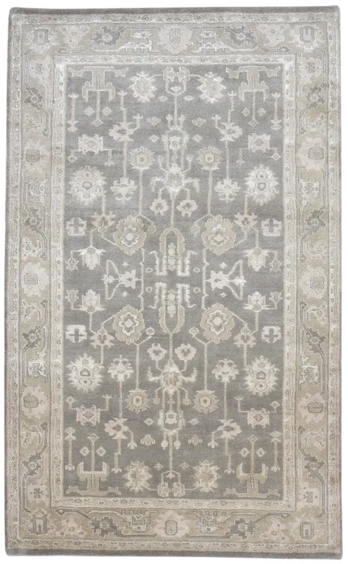Aurilia Wool Grey Rug 5′ X 8′ Persian Hand Knotted Kashan Oriental