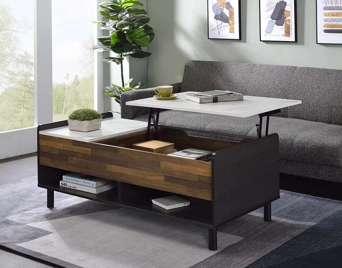 Axel – Coffee Table – Marble, Walnut & Black Finish