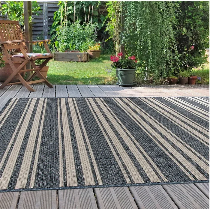 Bahama Blue 7 ft. 10 in. x 10 ft. Bohemian Geometric Stripe Indoor/Outdoor Area Rug KRUG349-P1