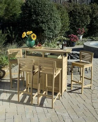 Bali Hai Bar Cabinet with Four Bar Stools in Natural – Home Styles – 5660-9982