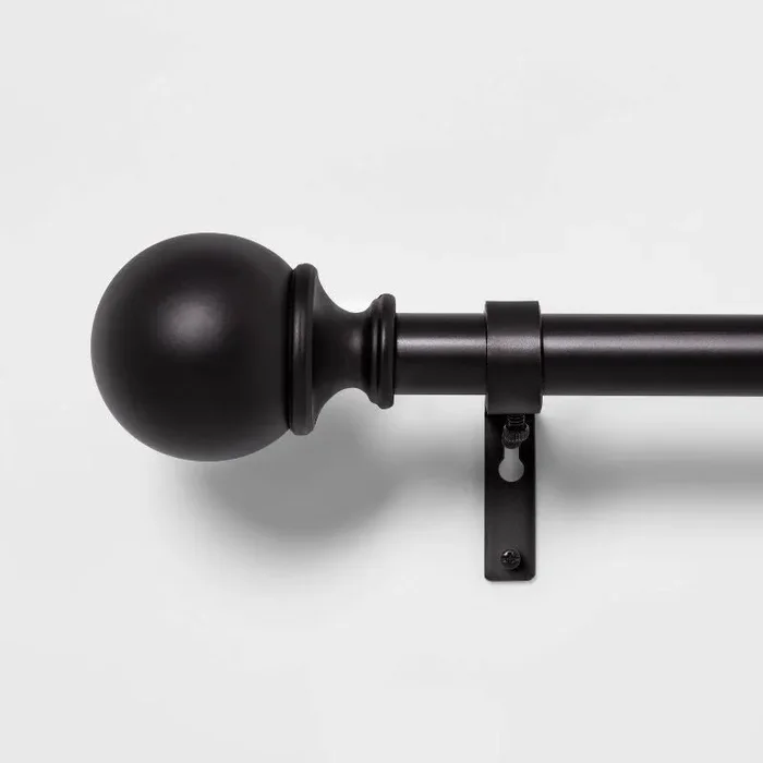 Ball Curtain Rod Matte Black – Adjustable Metal, Single Rod