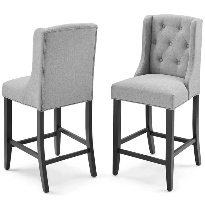 Baronet Counter Bar Stool Upholstered Fabric Set of 2, Fabric, Wood, Light Grey Gray, 19020