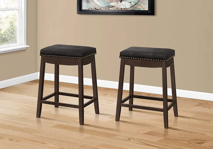 BARSTOOL – 2PCS / 24 inches H / BLACK LEATHER-LOOK / ESPRESSO