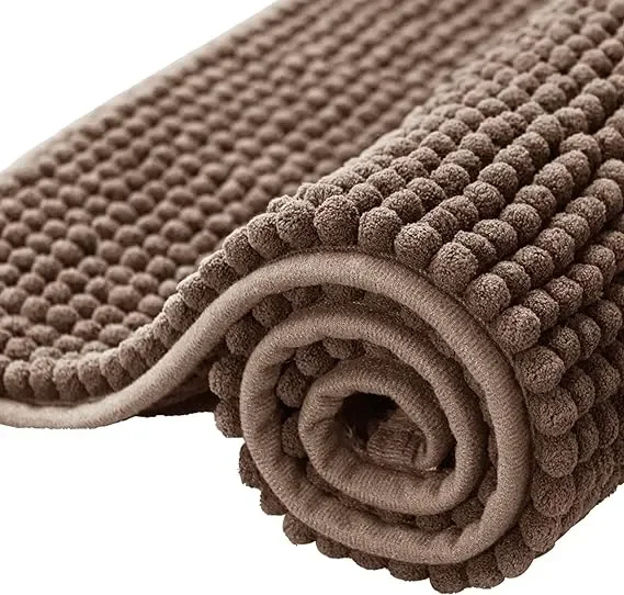 Bathroom Rugs Chenille Bath Rug Soft Short Plush Bath Mat Soft Shower Mat Water Absorbent Shower Mat Quick Dry Machine Washable(Brown,16″ x 24″) (Set of 2)