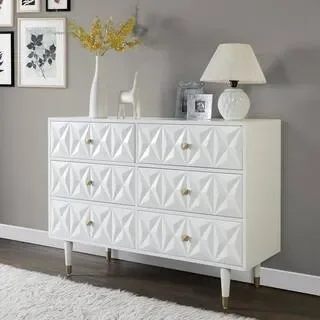 Bea Six Drawer Geo Texture Dresser White