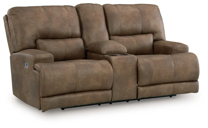 Beckley Place – Earth – Power Reclining Loveseat With Console / Adjustable Headrest