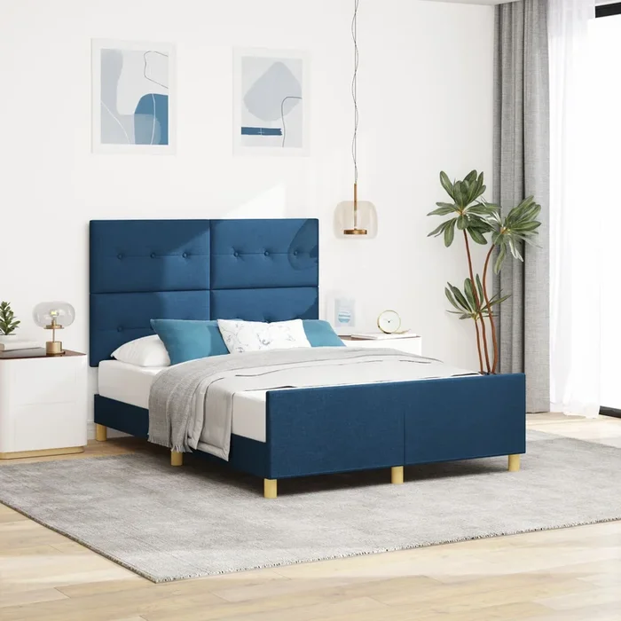 Bed Frame Blue 160X200 Cm Fabric