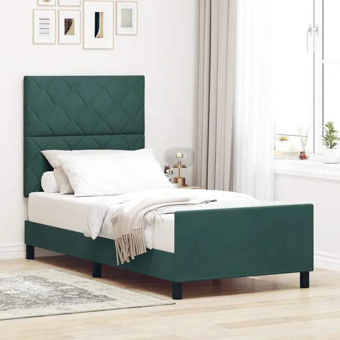 Bed Frame Dark Green 90X200 Cm Velvet