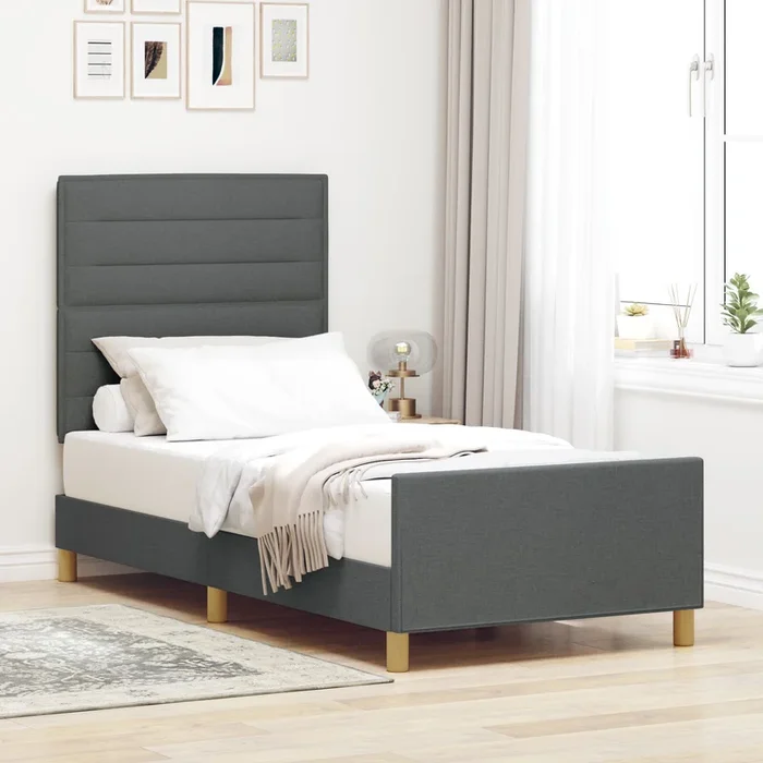 Bed Frame Dark Grey 80X200 Cm Fabric