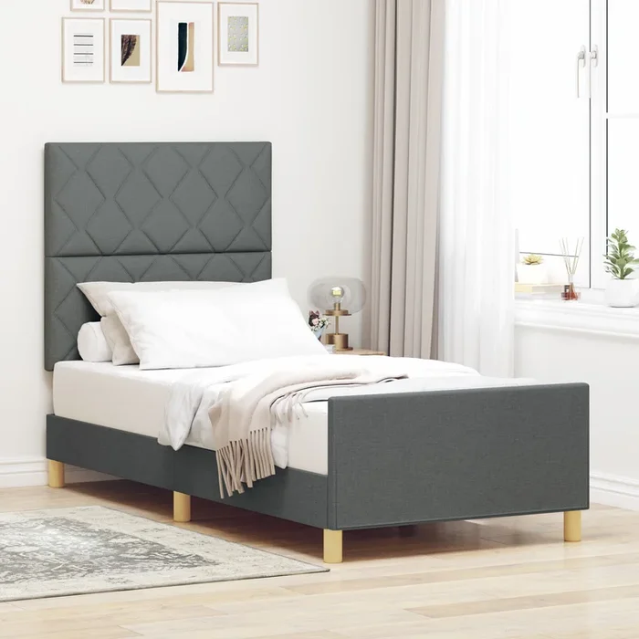 Bed Frame Dark Grey Engineered Wood 90 X 190 Cm