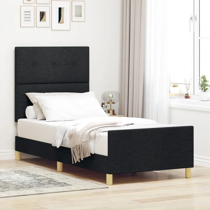Bed Frame In Black, 80X200 Cm, Fabric
