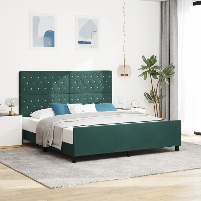 Bed Frame In Dark Green, 180X200 Cm, Velvet