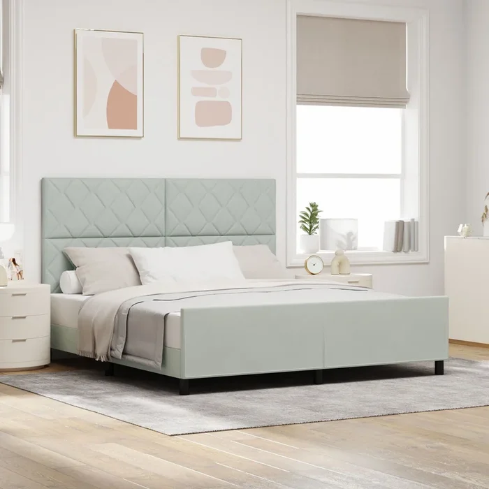 Bed Frame In Light Grey – 180X200 Cm Velvet