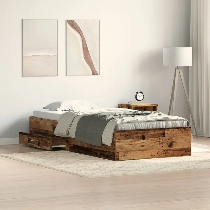 Bed Frame Old Wood 90X190 Cm Engineered Wood