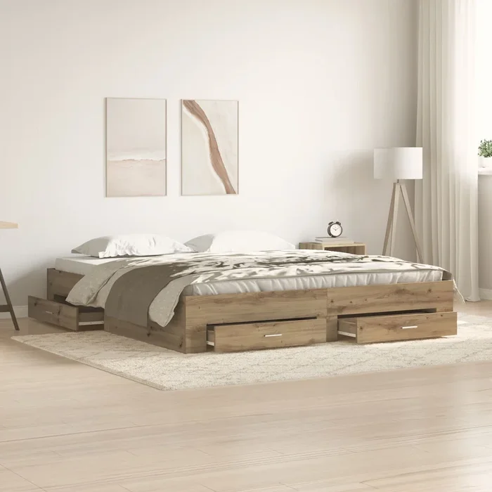 Bed Frame With Drawers Artisan Oak 180X200 Cm Engineered Wood