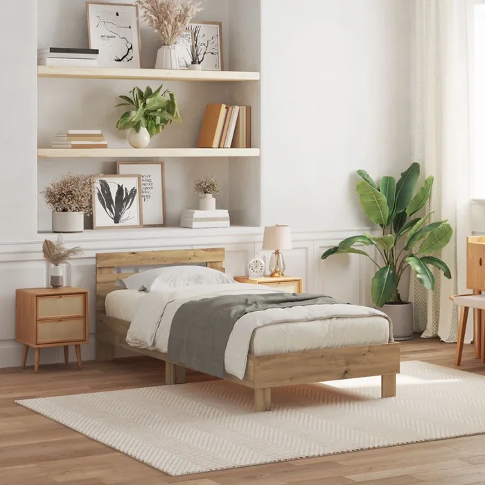 Bed Frame With Led Lights Artisan Oak 75X190 Cm Engineered Wood