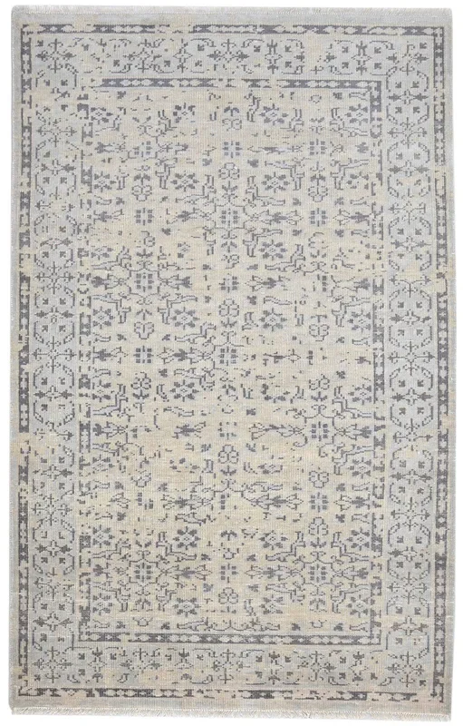 Berni Hand Knotted Sage Wool / Silk Rug 5X8 Persian Kashan Oriental